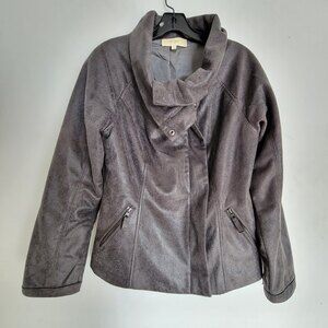 Lost April Gray Distressed Full Zip Long Sleeve Faux Leather Jacket Size Large